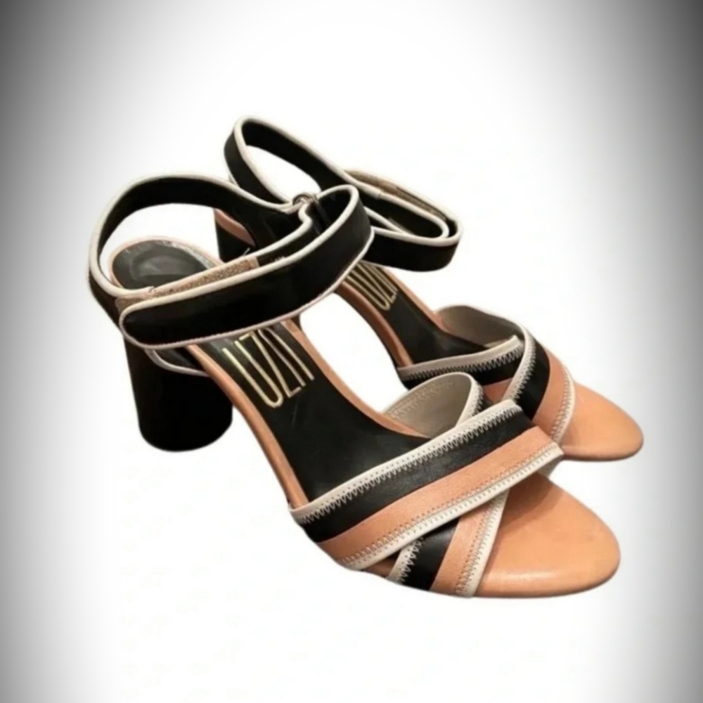 UZA - Womens Strappy Round Block Heeled Sandals